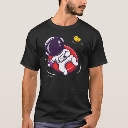 プールにリラックス入ったかわいい宇宙飛行士 Tシャツ (正面)