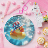 プールに愛国的な黄色のゴムガモ ペーパープレート (パーティー)