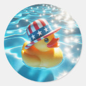 プールに愛国的な黄色のゴムガモ ラウンドシール (正面)