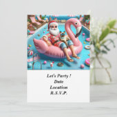 プールに浮いている猫のサンタクリスマスパーティー 招待状 (スタンド正面)