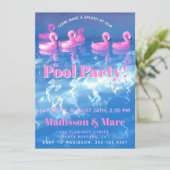 プールに浮かぶインフレータブルフラミンゴ - プールパーティ 招待状 (スタンド正面)