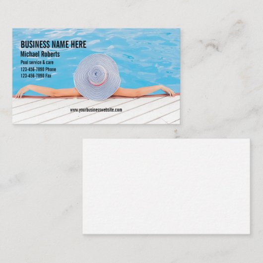 プールのアクアサービス気に写真を持つ女性 名刺 (正面/裏面)