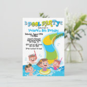プールのウォータースライド誕生日パーティー 招待状 (スタンド正面)