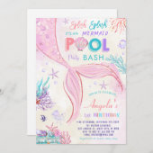 プールのスプラッシュそれは人魚の誕生日パーティーだ 招待状 (正面/裏面)