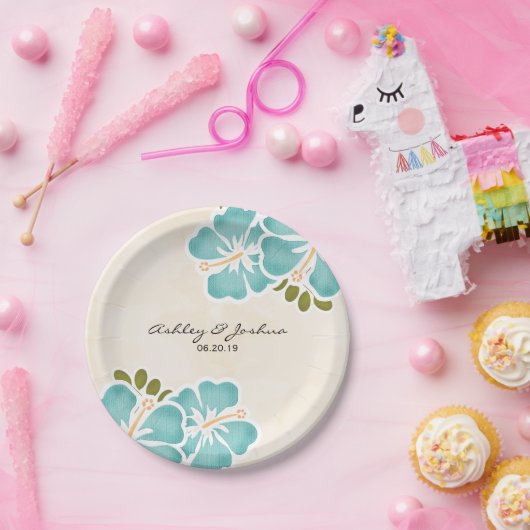 プールのハイビスカスのハワイの結婚式 ペーパープレート (パーティー)