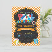 プールのパーティの招待状のオレンジSplishのしぶきの男の子 招待状 (スタンド正面)