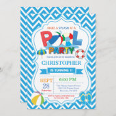 プールのパーティの招待状の夏のSplishのしぶきの男の子 招待状 (正面/裏面)