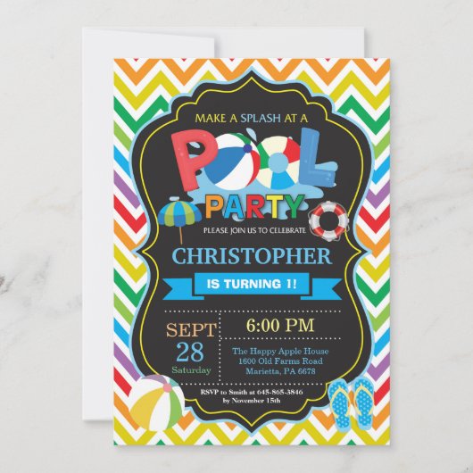 プールのパーティの招待状の夏のSplishのしぶきの男の子 招待状 (正面)