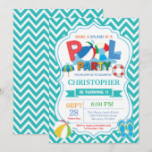 プールのパーティの招待状の水のSplishのしぶきの男の子 招待状 (正面/裏面)