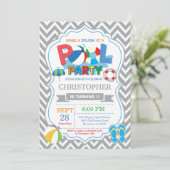 プールのパーティの招待状の灰色のSplishのしぶきの男の子 招待状 (スタンド正面)