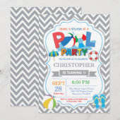 プールのパーティの招待状の灰色のSplishのしぶきの男の子 招待状 (正面/裏面)