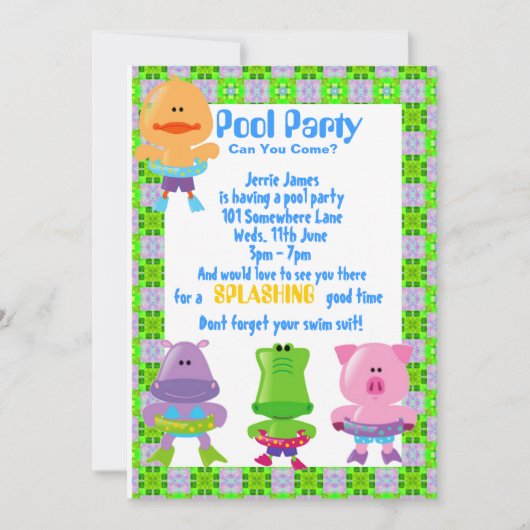 プールのパーティの招待状 招待状 (正面)