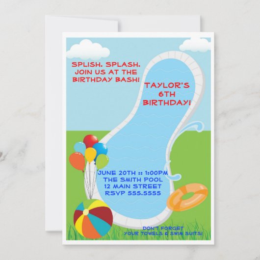 プールのパーティの招待状 招待状 (正面)