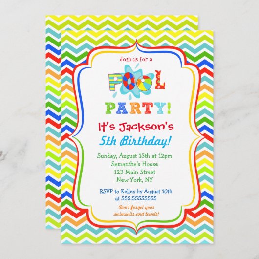プールのパーティの招待状 招待状 (正面/裏面)