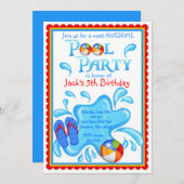プールのパーティの招待状 招待状 (正面/裏面)