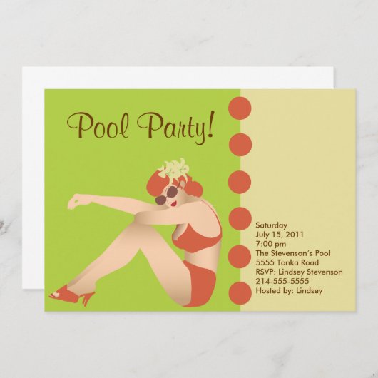 プールのパーティの招待状 招待状 (正面/裏面)