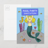 プールのパーティの招待状、漫画の人魚 インビテーションポストカード (正面/裏面)