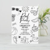 プールのパーティーモダン、任意の年齢、ビーチパーティー、黒い 招待状 (スタンド正面)