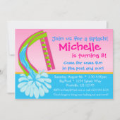 プールのパーティー-ピンク水スライドの誕生日 招待状 (正面)