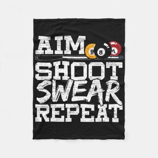 プールのビリヤードPに向けて作られたAim Shoot Swear Repeat フリースブランケット (正面)