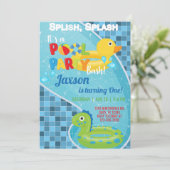 プールのフローティ少年の誕生日の招待、プールの招待状 招待状 (スタンド正面)