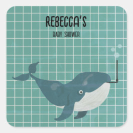 プールのベビーシャワーでクジラを洗う スクエアシール