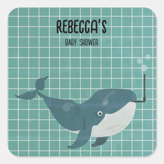 プールのベビーシャワーでクジラを洗う スクエアシール (正面)