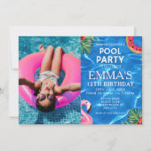 プールの写真の誕生日パーティー 招待状 (正面)