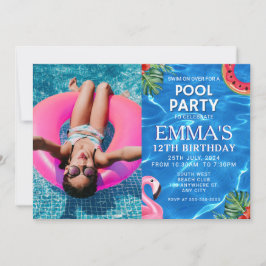 プールの写真の誕生日パーティー 招待状