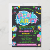 プールの夏の誕生日パーティー 子ども ピンク パーティー 招待状 (正面)