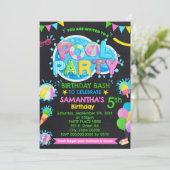 プールの夏の誕生日パーティー 子ども ピンク パーティー 招待状 (スタンド正面)