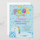 プールの女の子の誕生日の招待、プールのユニコーン招待状 招待状 (正面/裏面)