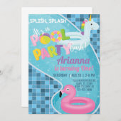 プールの女の子の誕生日の招待、プールの招待状。 招待状 (正面/裏面)