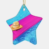 プールの帽子が付いているピンクの空気mattrass セラミックオーナメント (左)