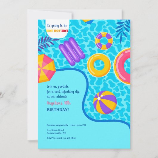 プールの浮き輪 招待状 (正面)