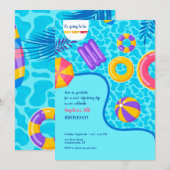 プールの浮き輪 招待状 (正面/裏面)
