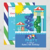 プールの滑り台パーティー誕生日招待状 招待状 (正面/裏面)