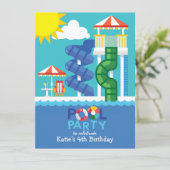 プールの滑り台パーティー誕生日招待状 招待状 (スタンド正面)