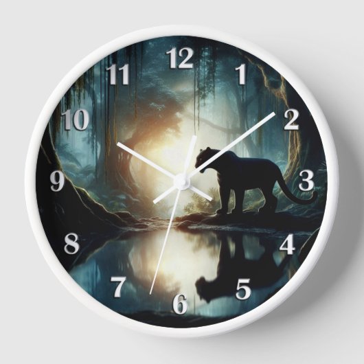 プールの白い数字に反映された黒いヒョウ 壁時計 (正面)