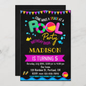 プールの誕生日の招待プールパーティーガールウォーターおもしろい 招待状 (正面/裏面)