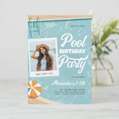 プールの誕生日パーティサマーモダントイ10代のンフォト 招待状 (スタンド正面)