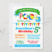 プールの誕生日パーティーの夏のバースデー 招待状 (正面)