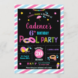 プールの誕生日パーティーの女の子 招待状