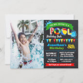 プールの誕生日パーティー夏のbashチャックボードの写真 招待状 (正面)