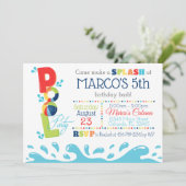 プールの誕生日パーティー招待状 - プールパーティー 招待状 (スタンド正面)