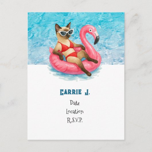 プールの誕生日パーティー猫好き ポストカード (正面)