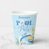 プールの誕生日パーティー青い水泳 紙コップ (正面)