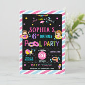 プールの誕生日パーティー ガール サマー ビーチ スイム 招待状 (スタンド正面)