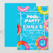 プールの誕生日パーティー 招待状 (正面/裏面)