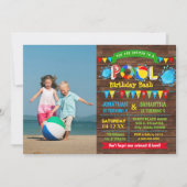 プールの誕生日bash兄弟姉妹のパーティー写真の組み合わせ 招待状 (正面)